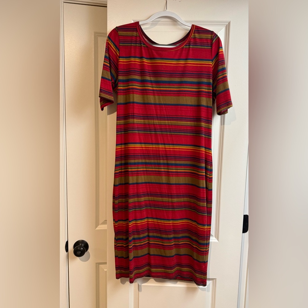 LuLaRoe Red Multi-Striped Midi Dress